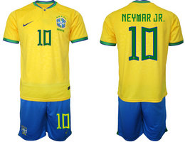 Brazil #10 NEYMAR JR. Home 2022 World Cup National Soccer Jersey