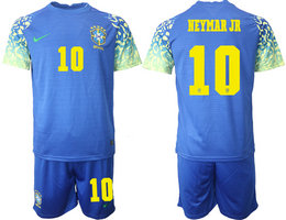 Brazil #10 NEYMAR JR Away 2022 World Cup National Soccer Jersey