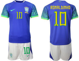 Brazil #10 RONALDINHO Away 2022 World Cup National Soccer Jersey