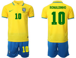 Brazil #10 RONALDINHO Home 2022 World Cup National Soccer Jersey