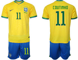 Brazil #11 COUTINHO Home 2022 World Cup National Soccer Jersey