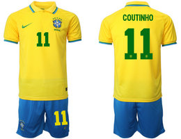 Brazil #11 COUTINHO Home 2022 World Cup National Soccer Jersey