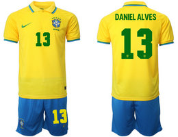 Brazil #13 DANIEL ALVES Home 2022 World Cup National Soccer Jersey