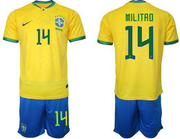 Brazil #14 MILITAD Home 2022 World Cup National Soccer Jersey