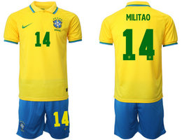 Brazil #14 MILITAO Home 2022 World Cup National Soccer Jersey