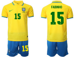 Brazil #15 FABINHO Home 2022 World Cup National Soccer Jersey