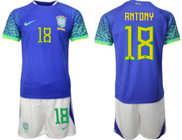 Brazil #18 ANTONY. Away 2022 World Cup National Soccer Jersey