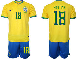 Brazil #18 ANTONY. Home 2022 World Cup National Soccer Jersey