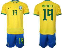 Brazil #19 RAPHAEL Home 2022 World Cup National Soccer Jersey