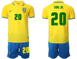 Brazil #20 VINI JR. Home 2022 World Cup National Soccer Jersey