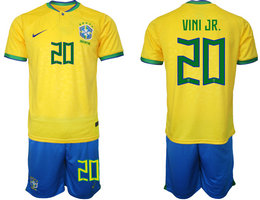 Brazil #20 VINI JR. Home 2022 World Cup National Soccer Jersey