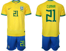 Brazil #21 CUNHA Home 2022 World Cup National Soccer Jersey