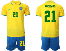 Brazil #21 RODRYGO Home 2022 World Cup National Soccer Jersey