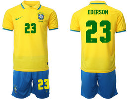 Brazil #23 EDERSON Home 2022 World Cup National Soccer Jersey