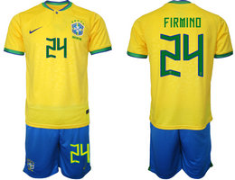 Brazil #24 FIRMINO Home 2022 World Cup National Soccer Jersey