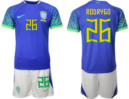 Brazil #26 RODRYGO Away 2022 World Cup National Soccer Jersey