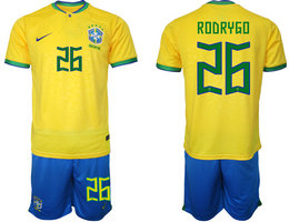 Brazil #26 RODRYGO Home 2022 World Cup National Soccer Jersey