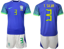 Brazil #3 T.SILVA Away 2022 World Cup National Soccer Jersey