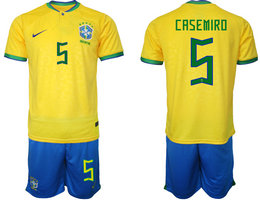 Brazil #5 CASEMIRO Home 2022 World Cup National Soccer Jersey