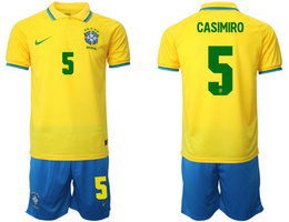 Brazil #5 CASIMIRO Home 2022 World Cup National Soccer Jersey