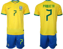 Brazil #7 PAQUETA Home 2022 World Cup National Soccer Jersey