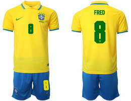 Brazil #8 FRED Home 2022 World Cup National Soccer Jersey