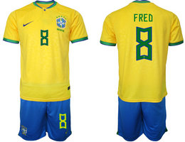 Brazil #8 FRED Home 2022 World Cup National Soccer Jersey