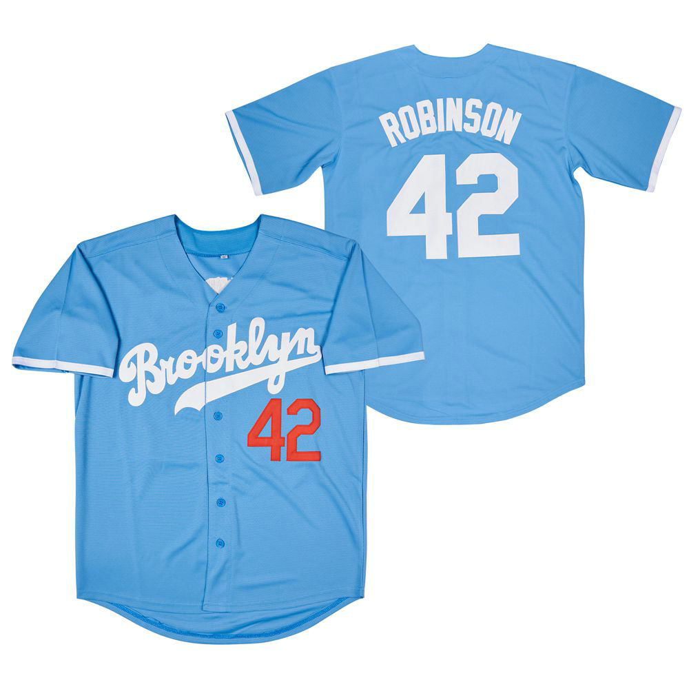 Brooklyn #42 Jackie Robinson Light Blue With number Throwback Stitched MLB Jerseys