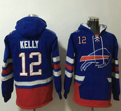 Buffalo Bills #12 Jim Kelly Blue All Stitched Hooded Sweatshirt