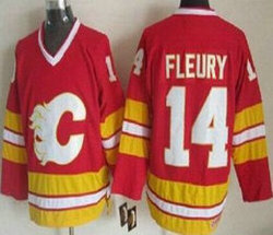 Calgary Flames #14 Theo Fleury Red Third Throwback CCM Authentic Stitched NHL jerseys