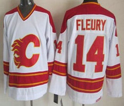 Calgary Flames #14 Theoren Fleury White CCM Throwback Authentic Stitched NHL jerseys