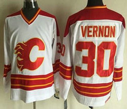 Calgary Flames #30 Mike Vernon White CCM Throwback Authentic Stitched NHL Jersey