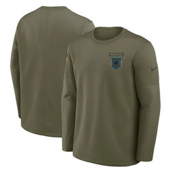 Carolina Panthers Olive 2025 Salute To Service Sideline Coaches Therma-FIT Long Sleeve Shirt