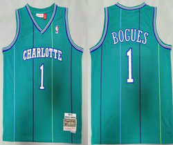 Charlotte Hornets #1 Muggsy Bogues Green 1992-93 Hardwood Classic Authentic Stitched NBA Jersey