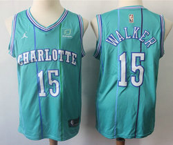 Charlotte Hornets #15 Kemba Walker Green Throwback Game With Advertising Authentic Stitched NBA Jersey