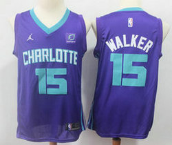Charlotte Hornets #15 Kemba Walker Purple Game With Advertising Authentic Stitched NBA Jersey