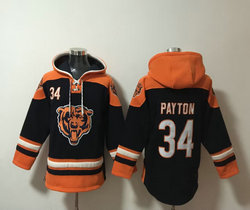 Chicago Bears 34 Walter Payton Black logo in front NFL Stitched Hoodies