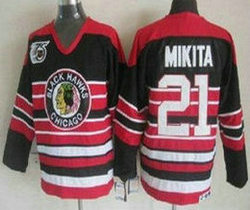 Chicago Blackhawks #21 Stan Mikita Red Black 75TH CCM Authentic Stitched NHL Jersey