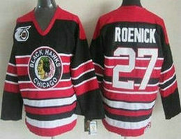 Chicago Blackhawks #27 Jeremy Roenick Black Red Throwback With 75TH Patch CCM Authentic Stitched NHL Jersey