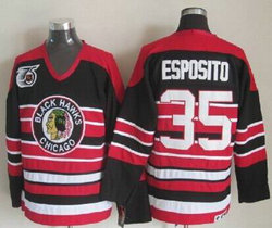 Chicago Blackhawks #35 Tony Esposito Red Black 75TH CCM Authentic Stitched NHL Jersey