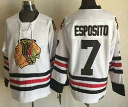 Chicago Blackhawks #7 Phil Esposito White Throwback CCM Authentic Stitched NHL jersey