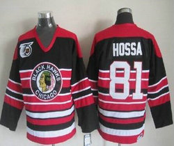Chicago Blackhawks #81 Marian Hossa Red Black 75TH CCM Authentic Stitched NHL Jersey