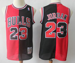 Chicago Bulls #23 Michael Jordan Red and Black Split Throwback Authentic Stitched NBA Jersey