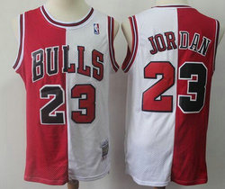 Chicago Bulls #23 Michael Jordan Red and white Split Throwback Authentic Stitched NBA Jersey