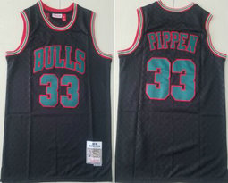 Chicago Bulls #33 Scottie Pippen Black Grid 1997-98 Hardwood Classic Authentic Stitched NBA Jersey