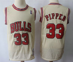 Chicago Bulls #33 Scottie Pippen Cream Throwback Authentic Stitched NBA jersey