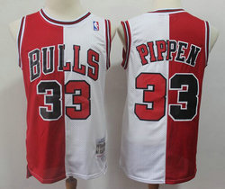 Chicago Bulls #33 Scottie Pippen Red and white Split Authentic Stitched NBA Jersey