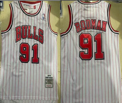 Chicago Bulls #91 Dennis Rodman White red stripe Hardwood Classics Authentic Stitched NBA Jersey
