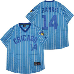 Chicago Cubs #14 Ernie Banks Blue White stripe Pullover Throwback Authentic stitched MLB jersey