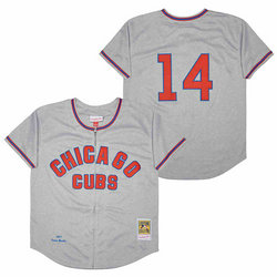 Chicago Cubs #14 Ernie Banks Grey 1957 With zipper Throwback Authentic Stitched MLB jersey